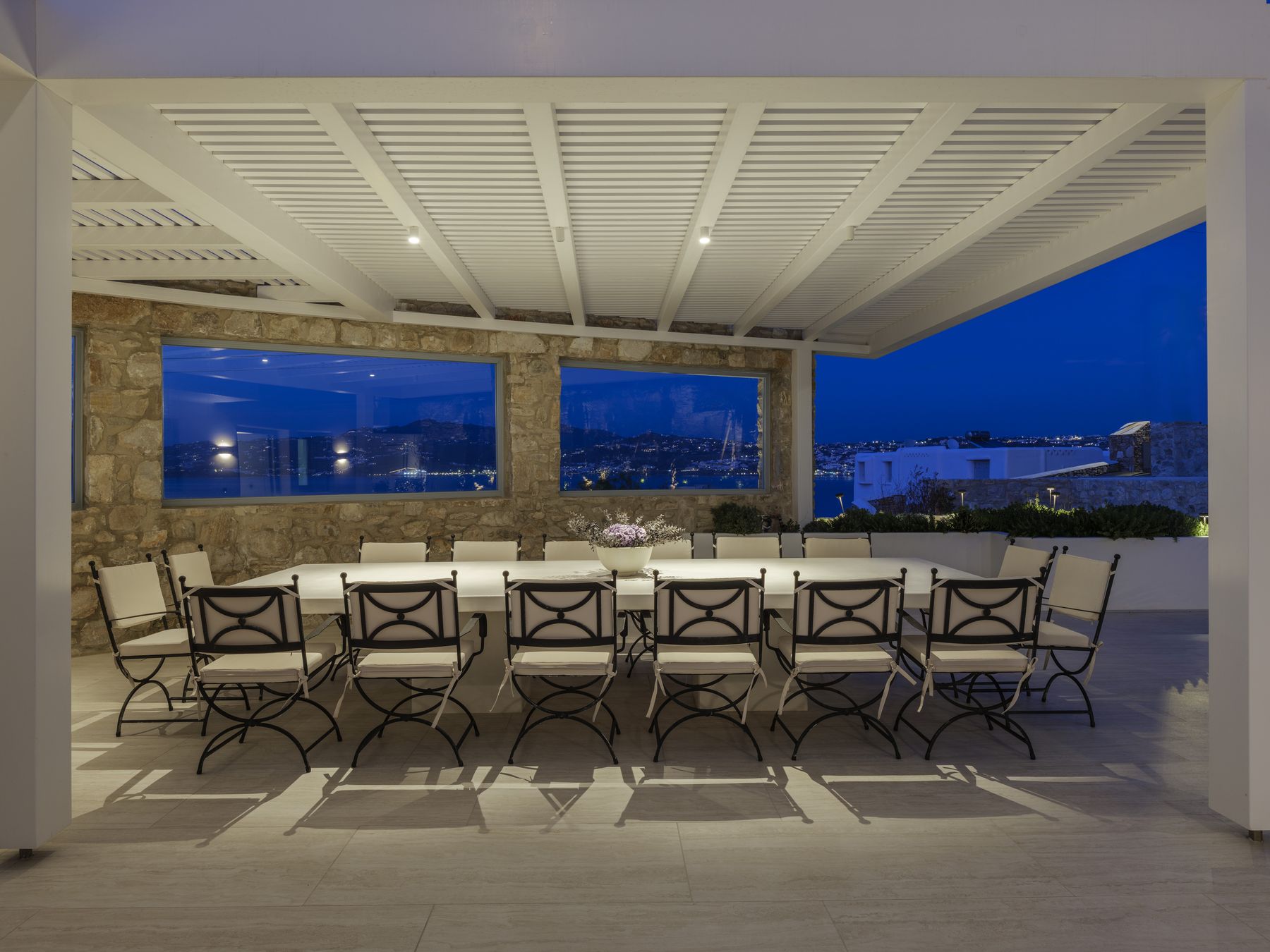 Dining table lit up at dusk