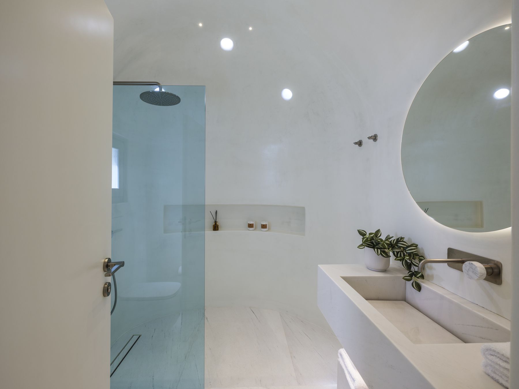 Marble ensuite bathroom with walk-in shower