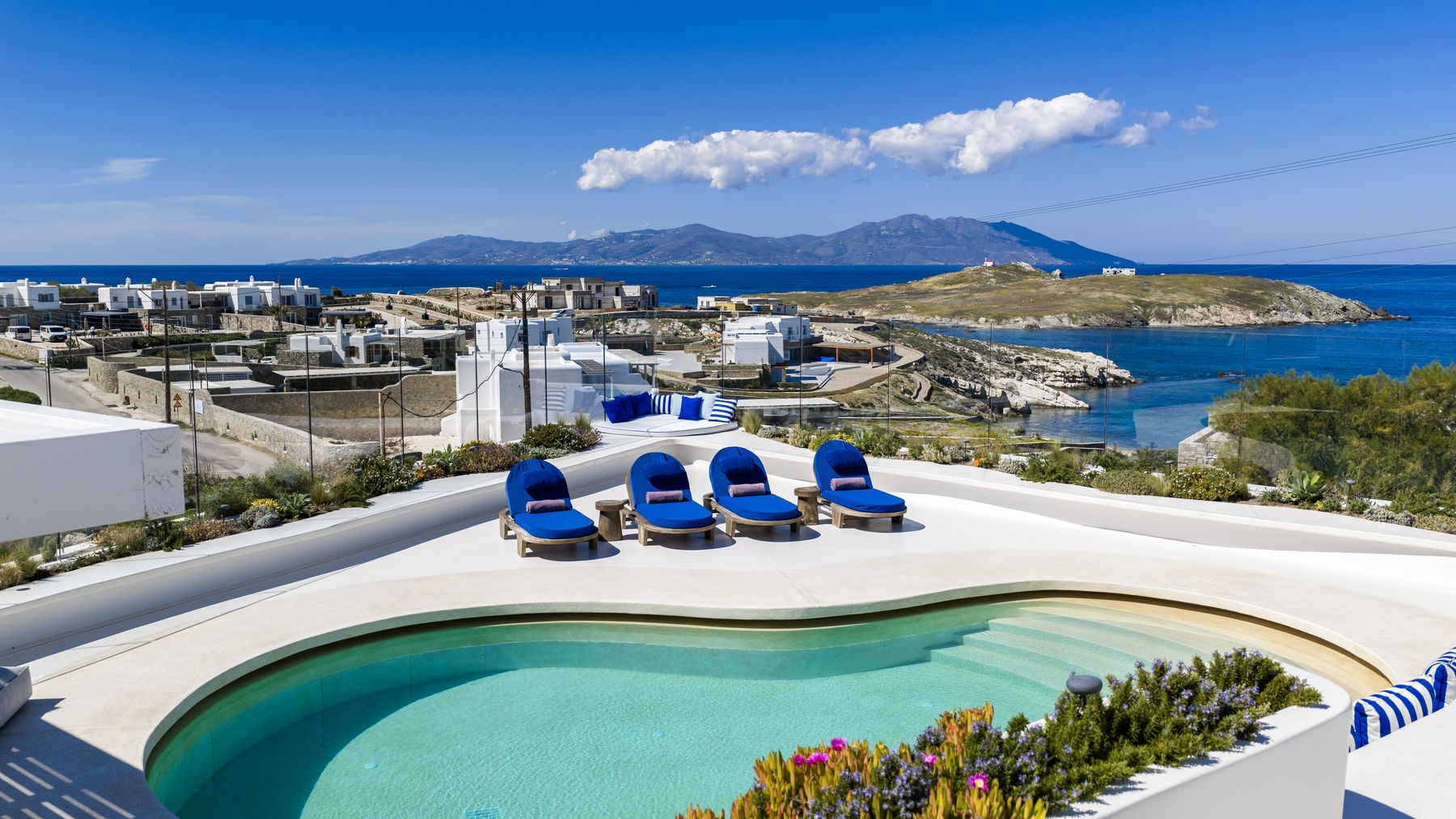 Pool terrace looking over the bay and islands
